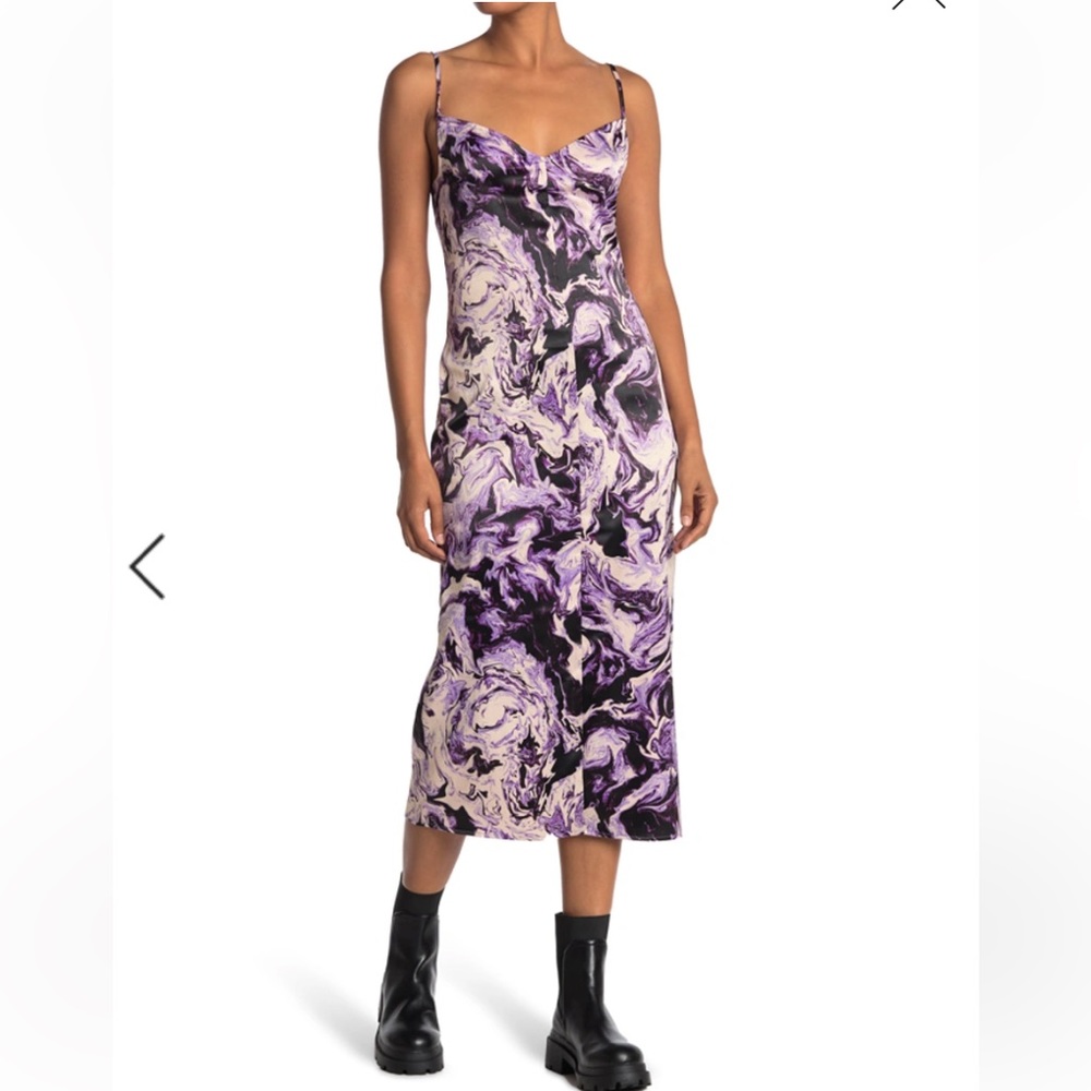 AFRM Katica Satin Midi Dress in Lavender swirl marble print size M